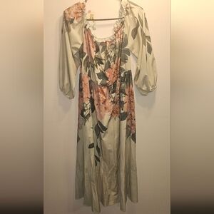 SHEIN Cream Floral Maxi Dress with Pink Blooms